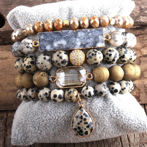 Wide Hippie Bracelet With Druzy Drop Charm | Handmade In Dalmatian Jasper