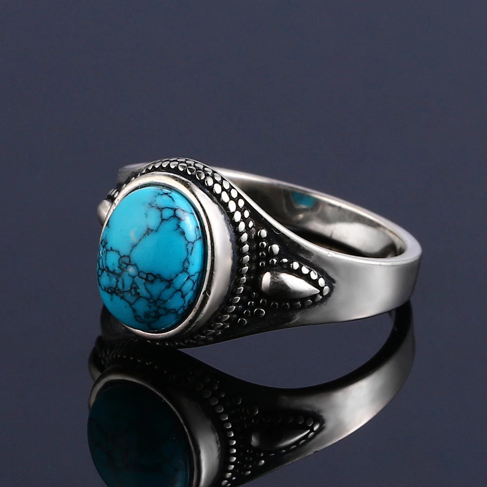 925 Silver Finger Ring With Natural Turquoise Stone | Sizes 6-10