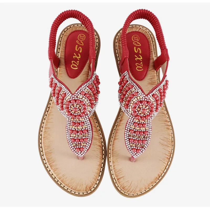 Women's Hippie Sandals With Rhinestone Pearl Feature | Various Colours