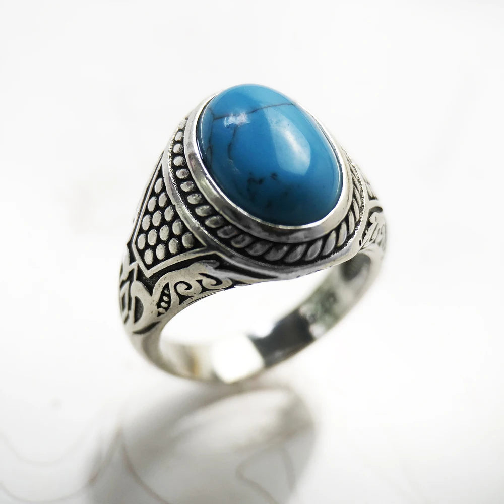 Bohemian Ethnic 925 Silver Finger Ring With Aqua Stone | Various Sizes