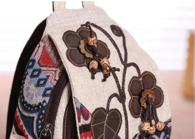 Cute Light Weight Cotton Fabric Ethnic Back Pack With Flower Design