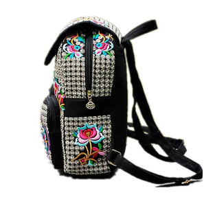 Cute Hippie Styled Floral Embroidered Casual Canvas Back Pack