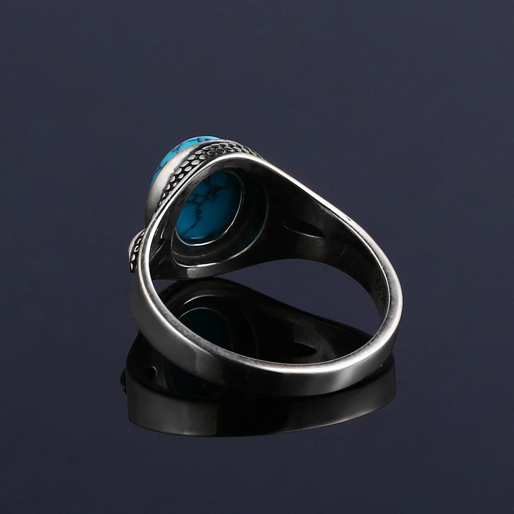 925 Silver Finger Ring With Natural Turquoise Stone | Sizes 6-10