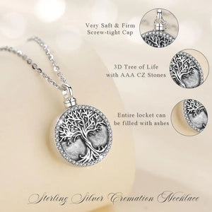 Silver Tree of Life Crystal Cremation Locket / Pendant | 925 Sterling Silver