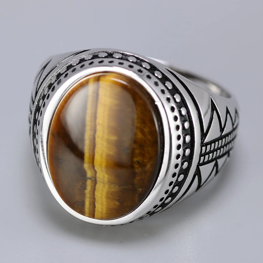 Bohemian 925 Silver Finger Ring With Genuine Tiger Eye Stone | Various Sizes