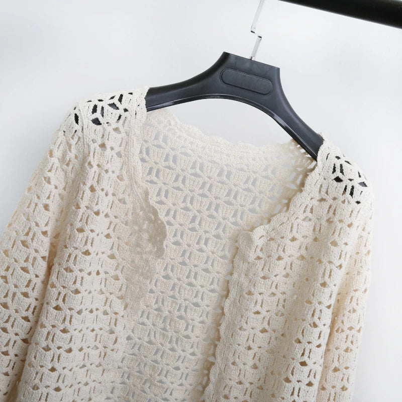 Women's Relaxed Cotton Loose Long Sleeve Cover Up | Beige Or White