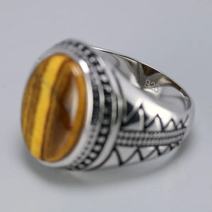 Bohemian 925 Silver Finger Ring With Genuine Tiger Eye Stone | Various Sizes
