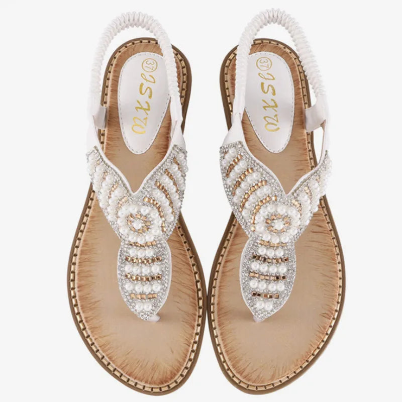 Women's Hippie Sandals With Rhinestone Pearl Feature | Various Colours