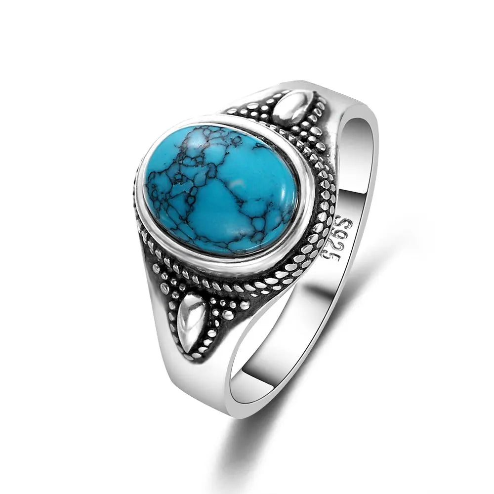 925 Silver Finger Ring With Natural Turquoise Stone | Sizes 6-10