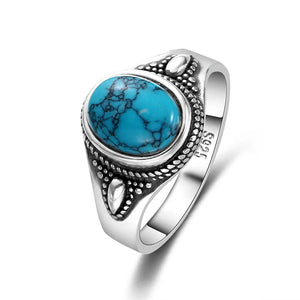 925 Silver Finger Ring With Natural Turquoise Stone | Sizes 6-10