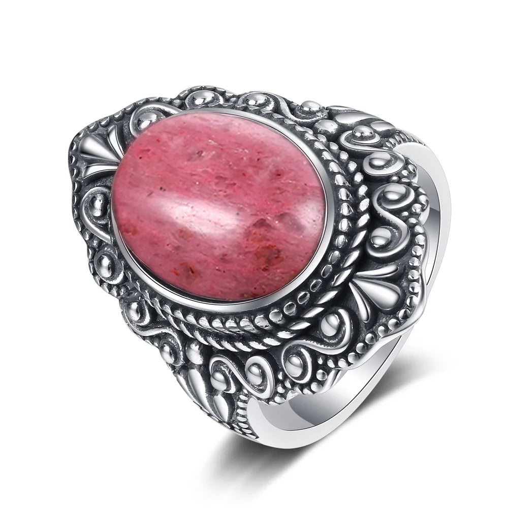 Natural Rhodochrosite Finger Ring | 925 Silver | Various Styles + Sizes