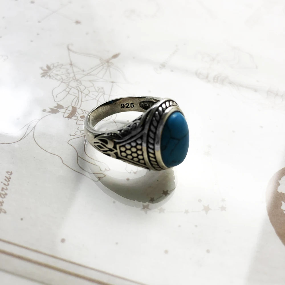 Bohemian Ethnic 925 Silver Finger Ring With Aqua Stone | Various Sizes