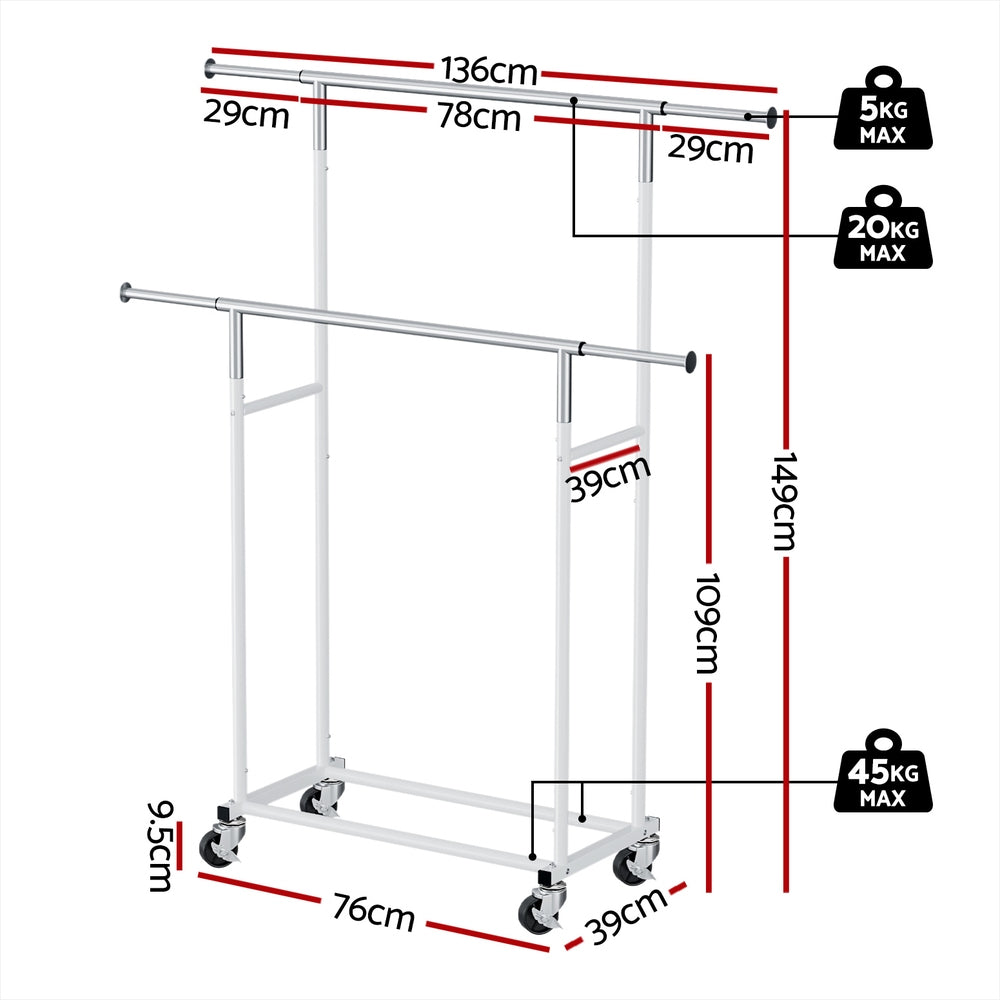 Artiss Clothes Rack | Double Rod | Coat Stand Airer | Adjustable Hanger