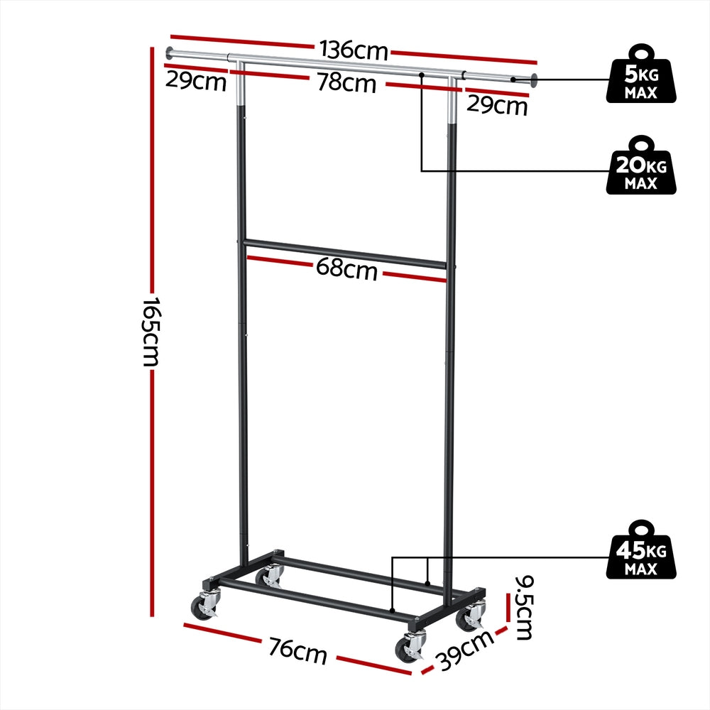 Artiss Clothes Rack | Double Rod | Coat Stand Airer | Adjustable Hanger