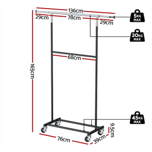 Artiss Clothes Rack | Double Rod | Coat Stand Airer | Adjustable Hanger