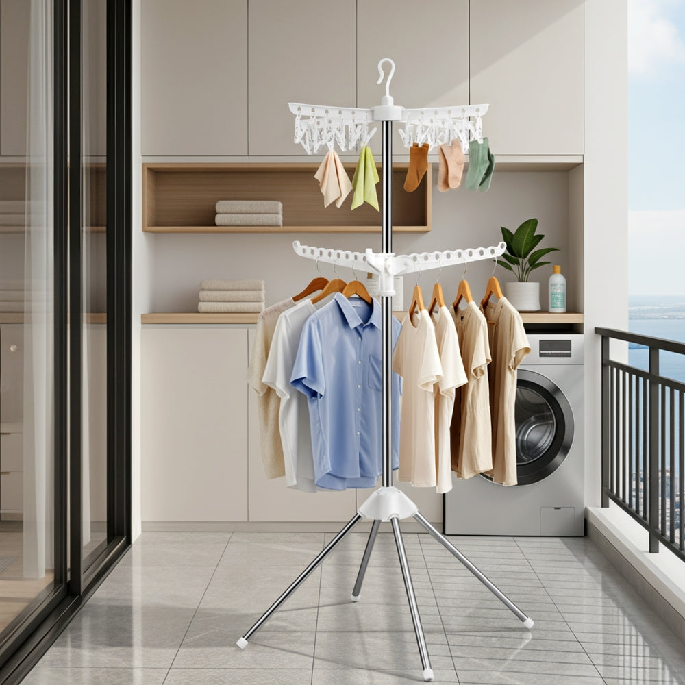Clothes Airer Rack | 2 Tier | Rotatable Hanger | Foldable