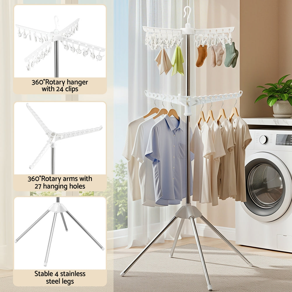 Clothes Airer Rack | 2 Tier | Rotatable Hanger | Foldable