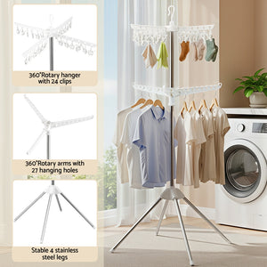 Clothes Airer Rack | 2 Tier | Rotatable Hanger | Foldable