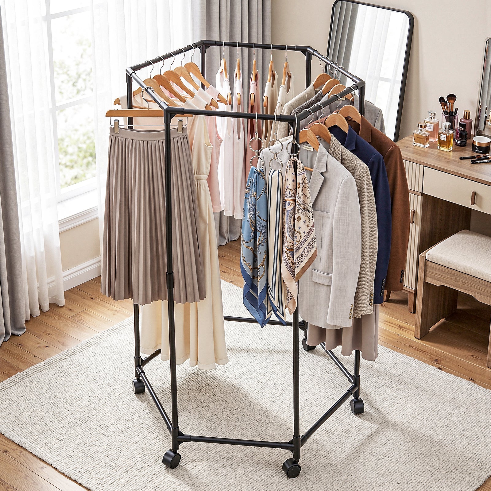 Clothes Rack | Rolling Airer Rail with 6 Rods