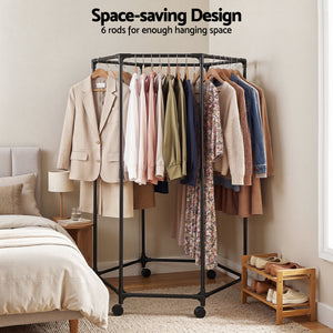Artiss Clothes Rack Airer Rail Coat Stand Wheels 6 Rods