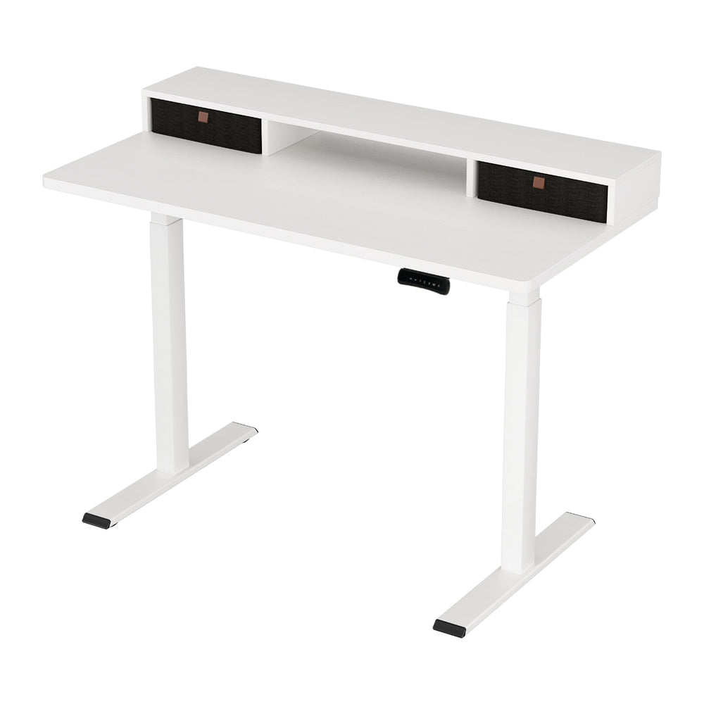 Electric Standing Desk | Dual Motor | 120 cm Office Table with Shelf & Drawer