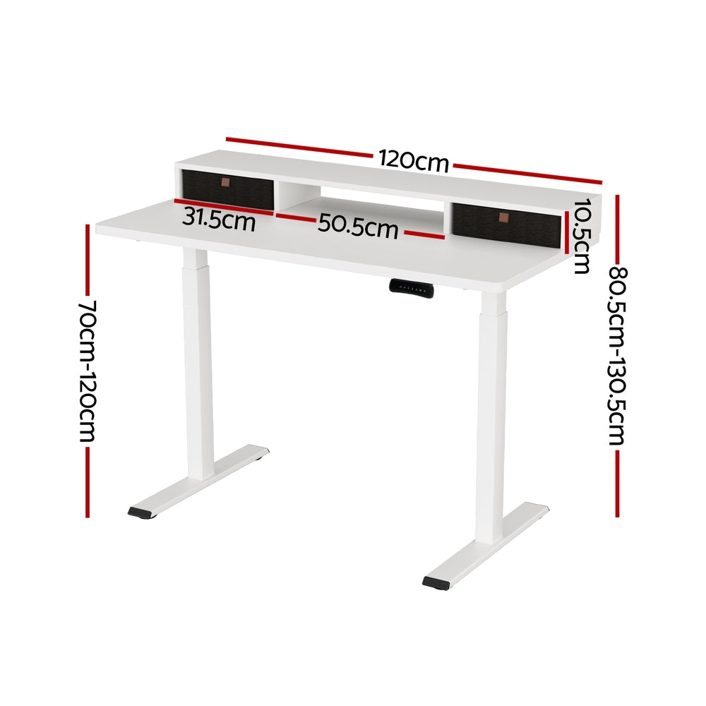Electric Standing Desk | Dual Motor | 120 cm Office Table with Shelf & Drawer