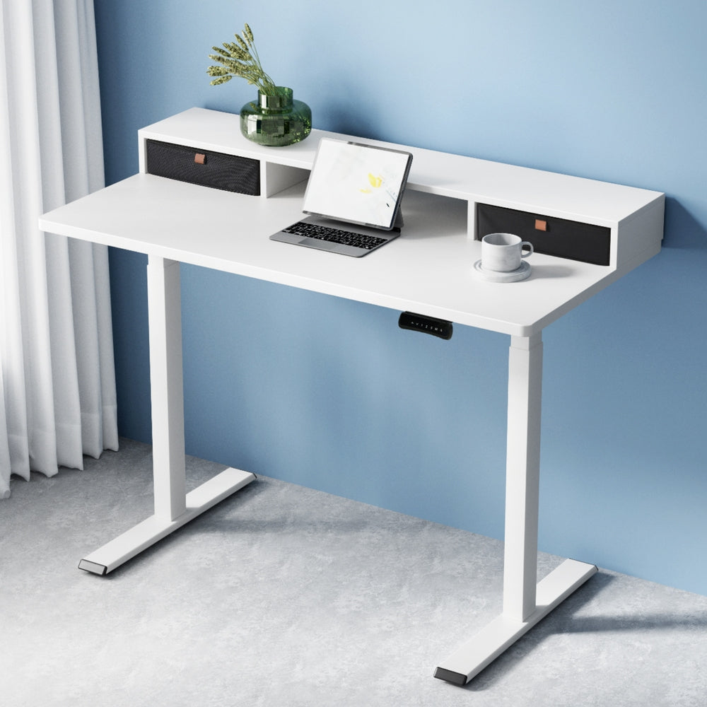Electric Standing Desk | Dual Motor | 120 cm Office Table with Shelf & Drawer
