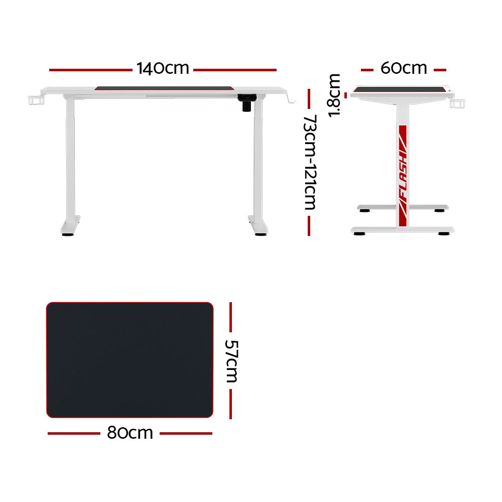 Standing Desk | Motorised Gaming Desks | White | 140CM