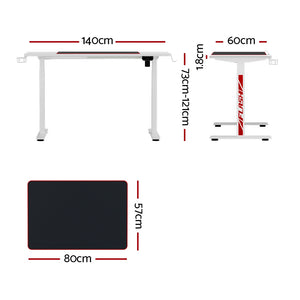 Standing Desk | Motorised Gaming Desks | White | 140CM