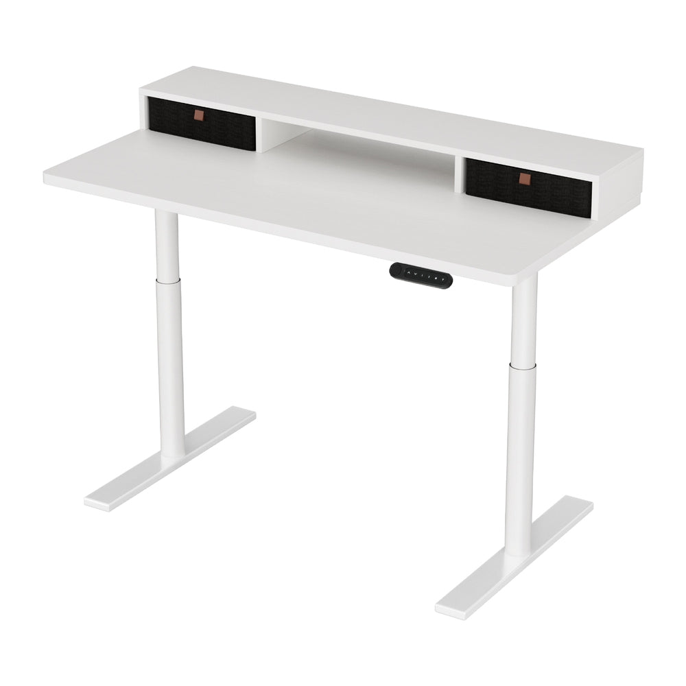 Electric Standing Desk | 120 cm | White with Storage Rack, Shelf & Drawers
