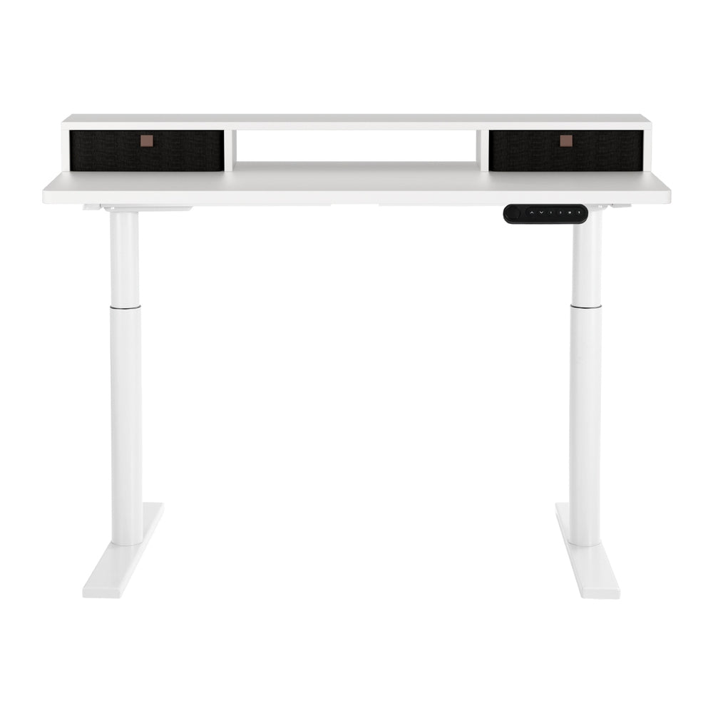 Electric Standing Desk | 120 cm | White with Storage Rack, Shelf & Drawers
