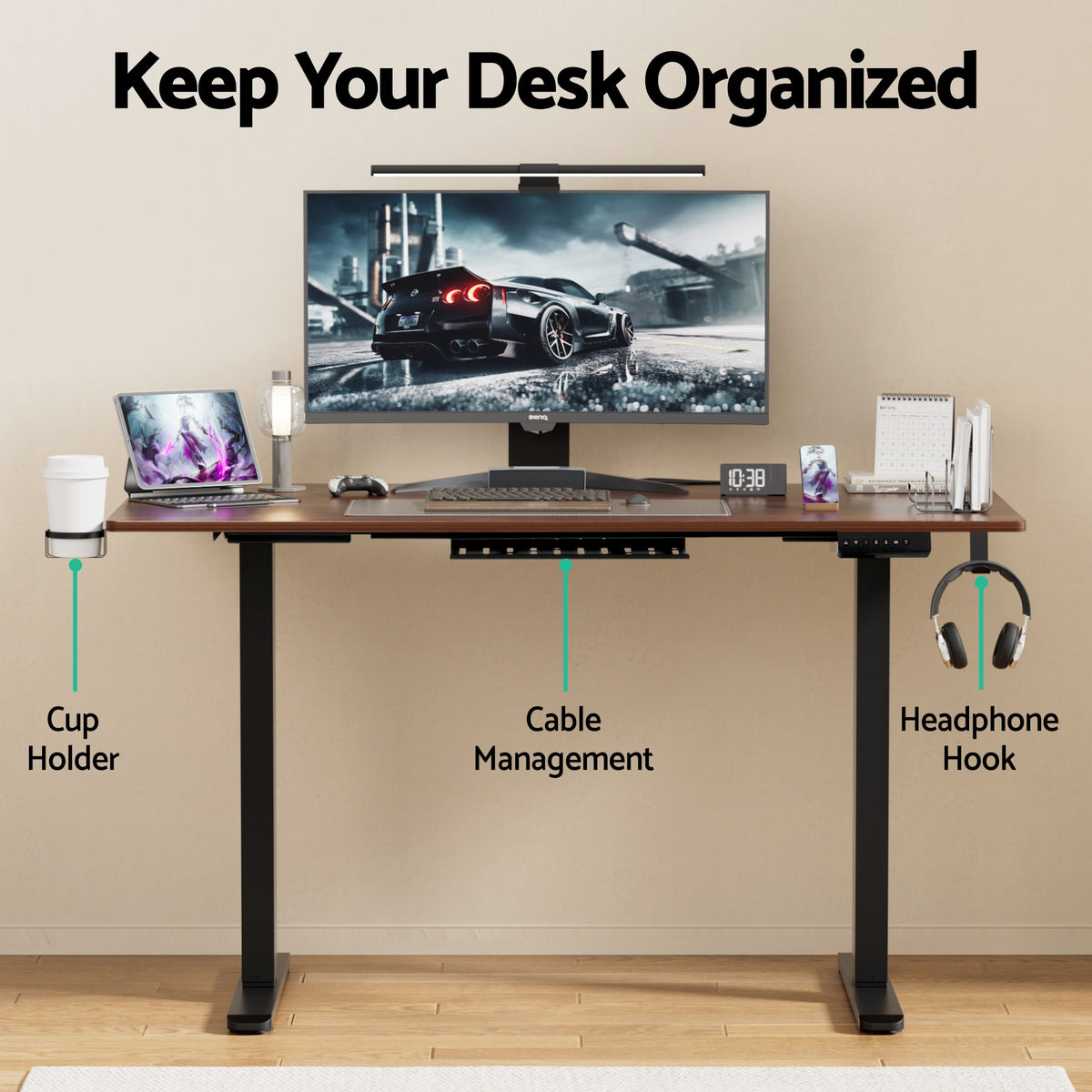 Motorised Standing Desk | Dual Motor Electric | 140cm | Walnut Finish