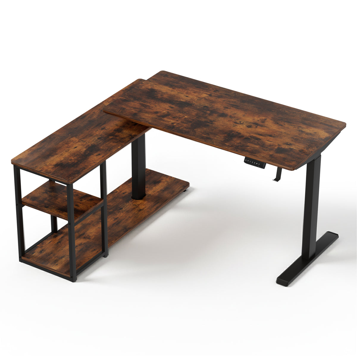 Motorised Standing Desk | 120cm | L-Shaped | Rustic Brown