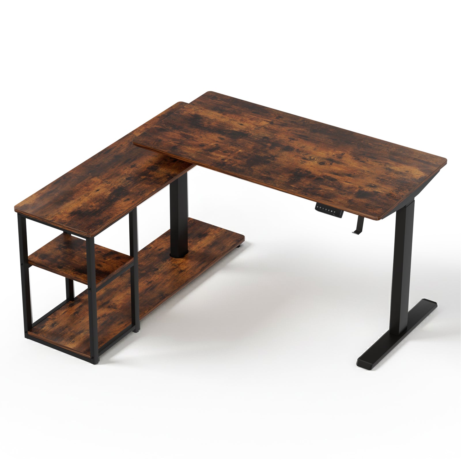 Motorised Standing Desk | 120cm | L-Shaped | Rustic Brown