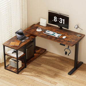 Motorised Standing Desk | 120cm | L-Shaped | Rustic Brown