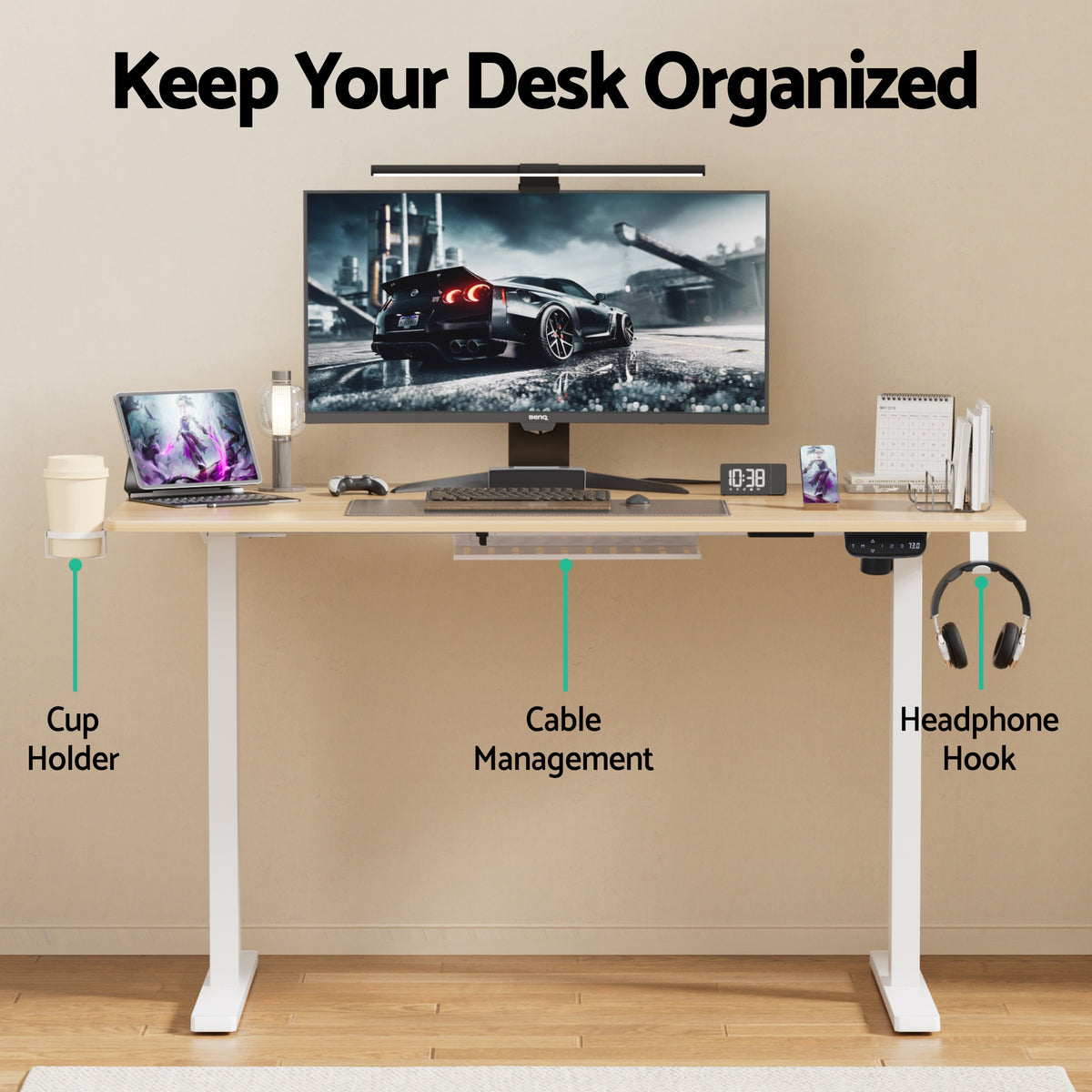 Sit-Stand Desk | Touch Control Electric | 140cm | Oak Finish