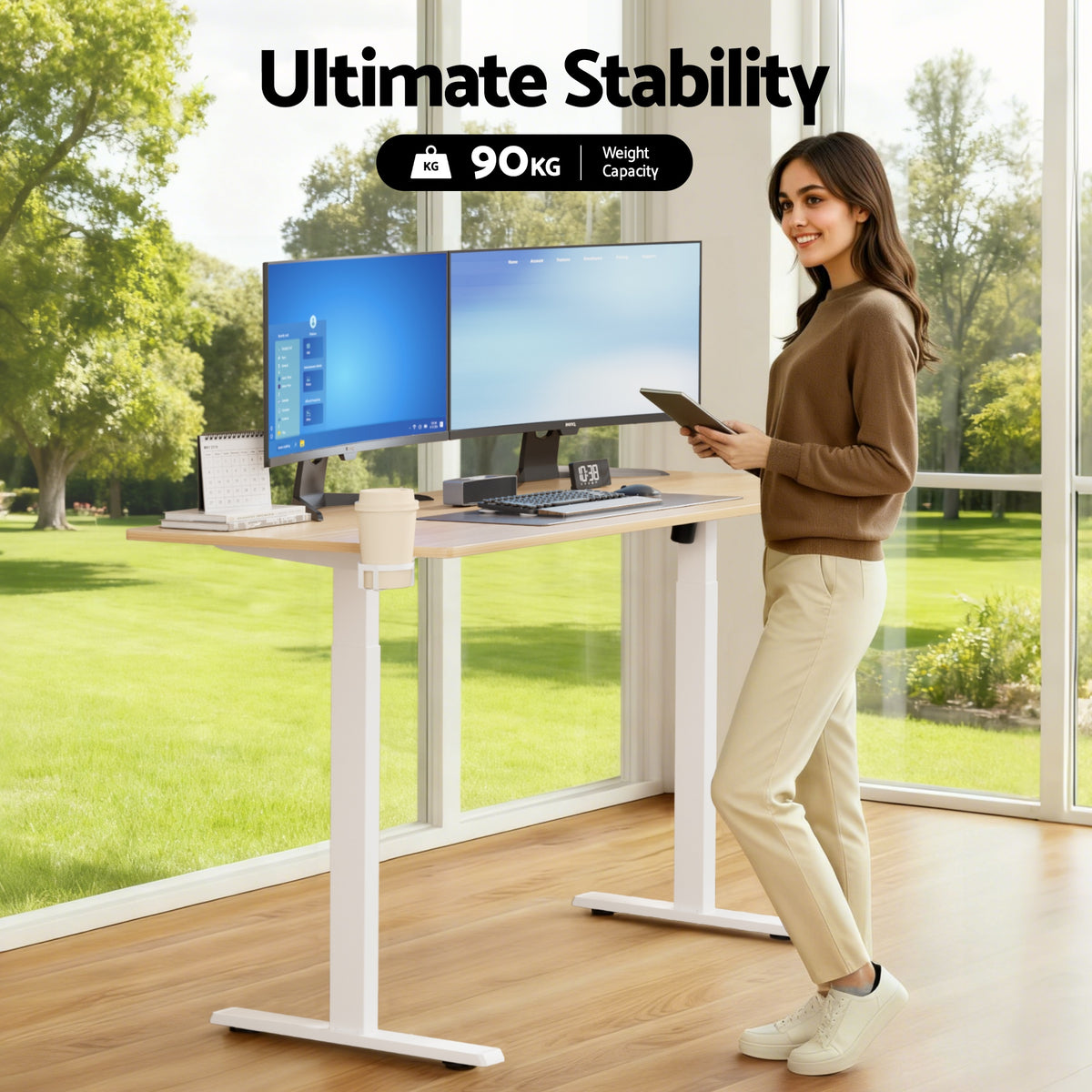Sit-Stand Desk | Touch Control Electric | 140cm | Oak Finish