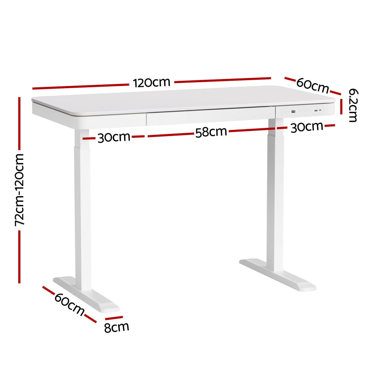 Electric Standing Desk | 120cm | Drawer Included | White