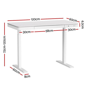 Electric Standing Desk | 120cm | Drawer Included | White