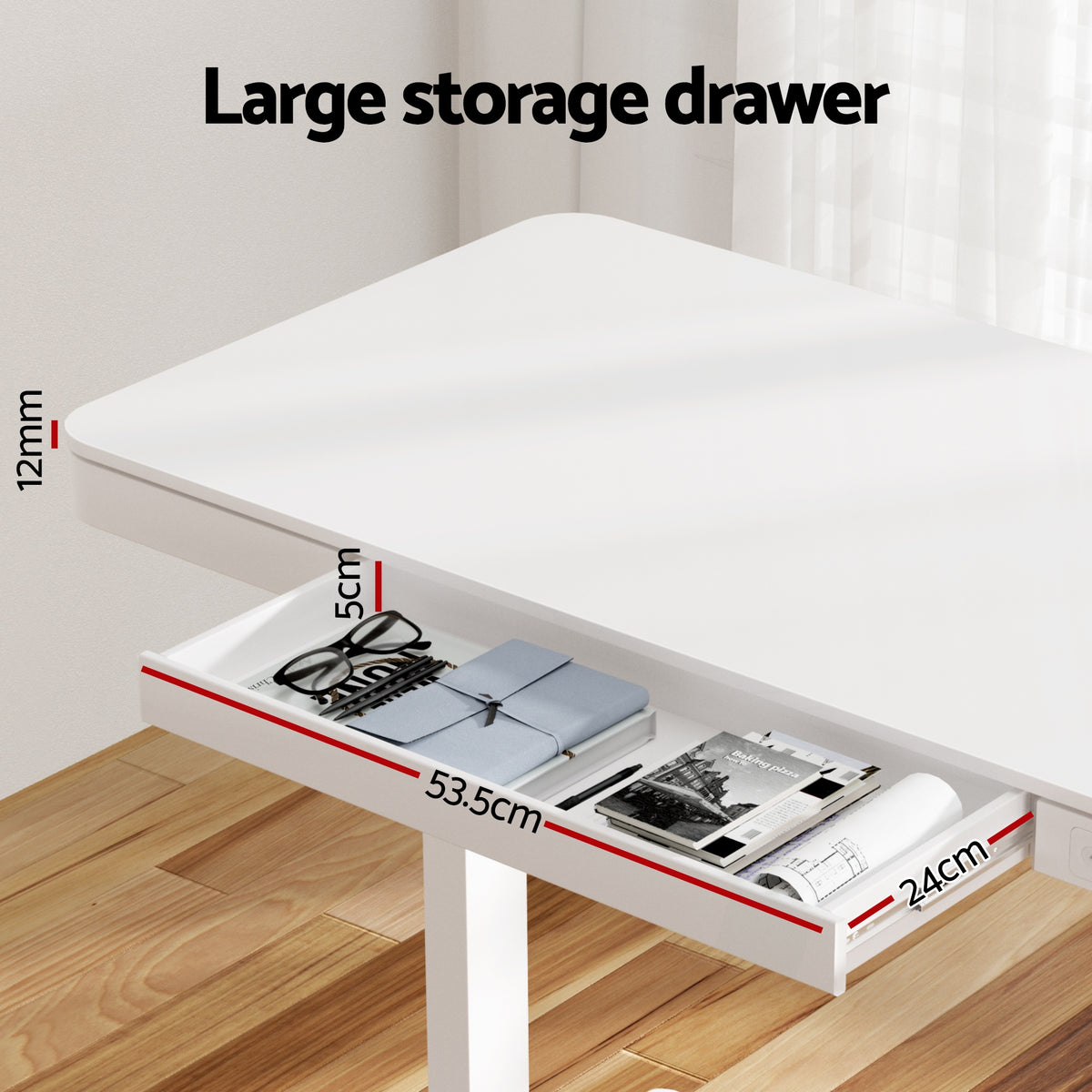 Electric Standing Desk | 120cm | Drawer Included | White