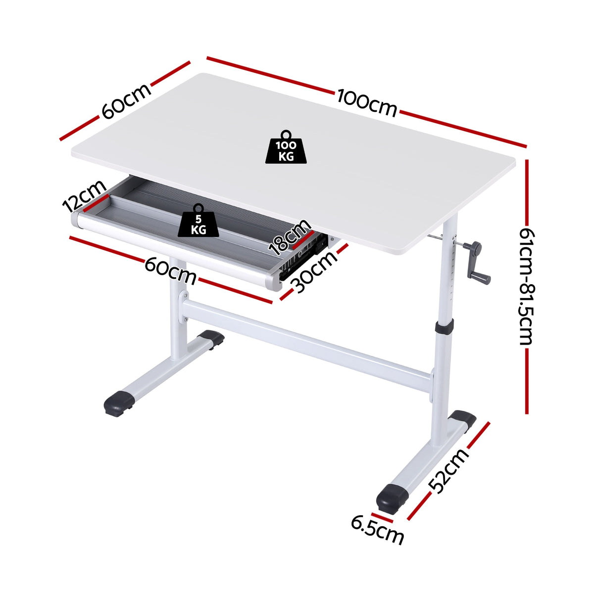 Standing Desk | Height Adjustable | 100cm Workstation | White
