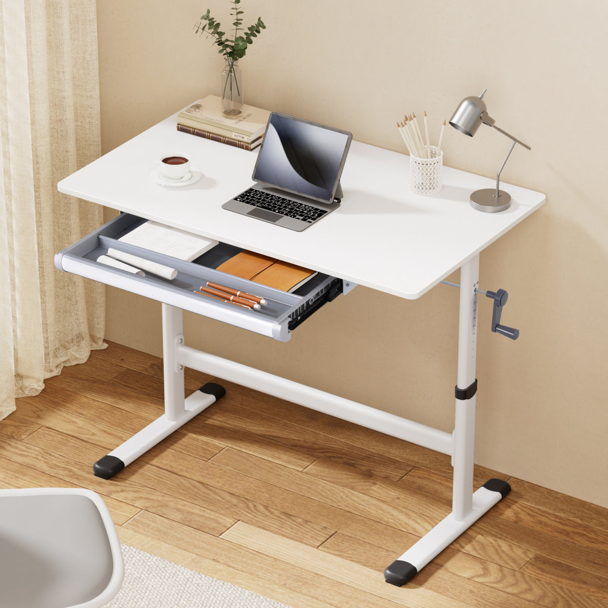 Standing Desk | Height Adjustable | 100cm Workstation | White