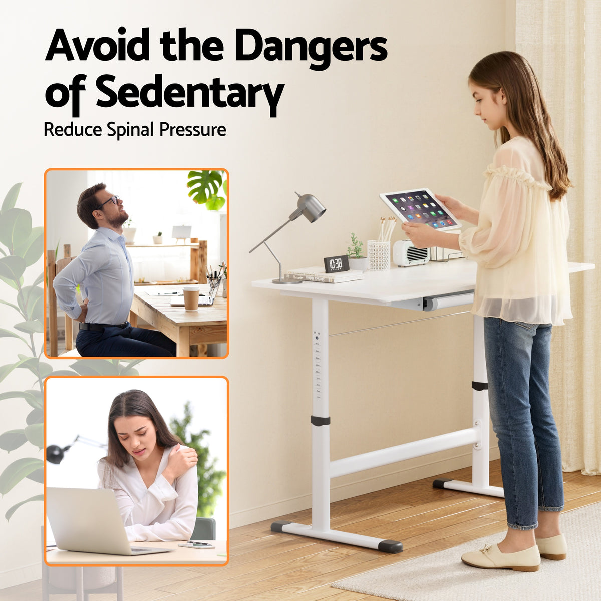 Standing Desk | Height Adjustable | 100cm Workstation | White