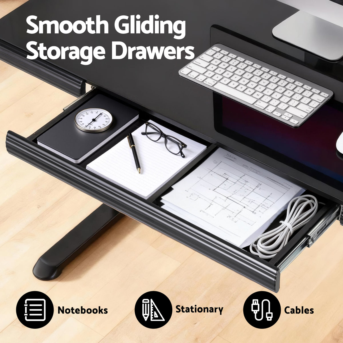 Motorised Sit-Stand Desk | 120cm | Tempered Glass Top | Black
