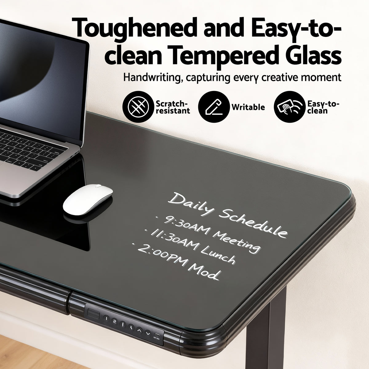 Motorised Sit-Stand Desk | 120cm | Tempered Glass Top | Black