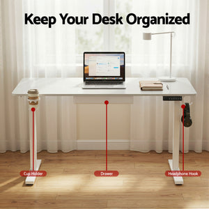 Electric Standing Desk | 140cm | Height Adjustable | Motorised | Drawer