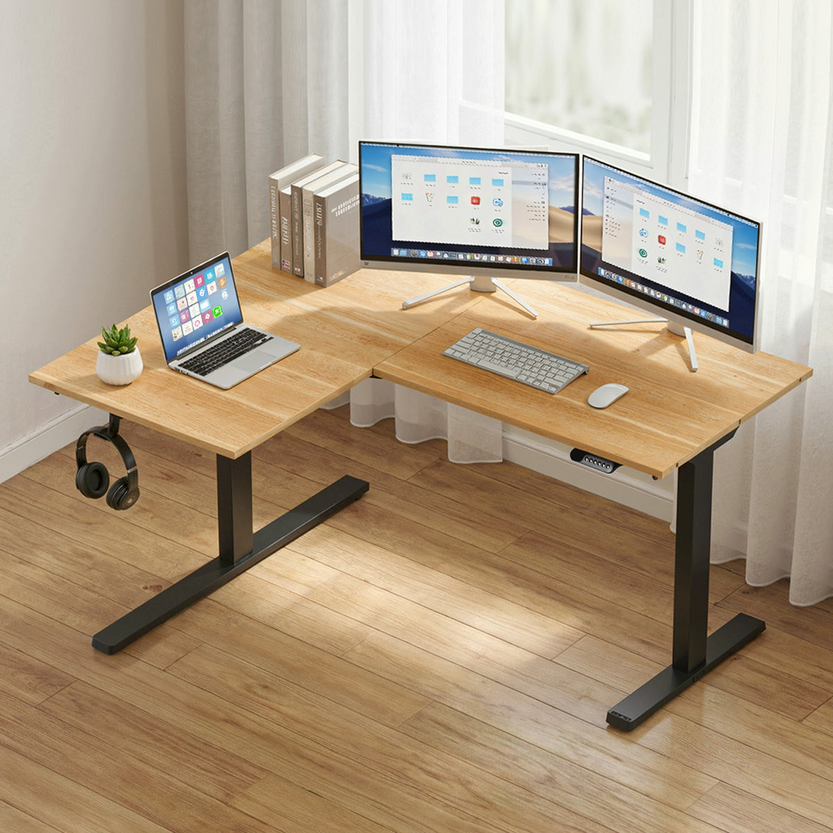 L-Shaped Electric Standing Desk | Motorised Sit-Stand | Height Adjustable