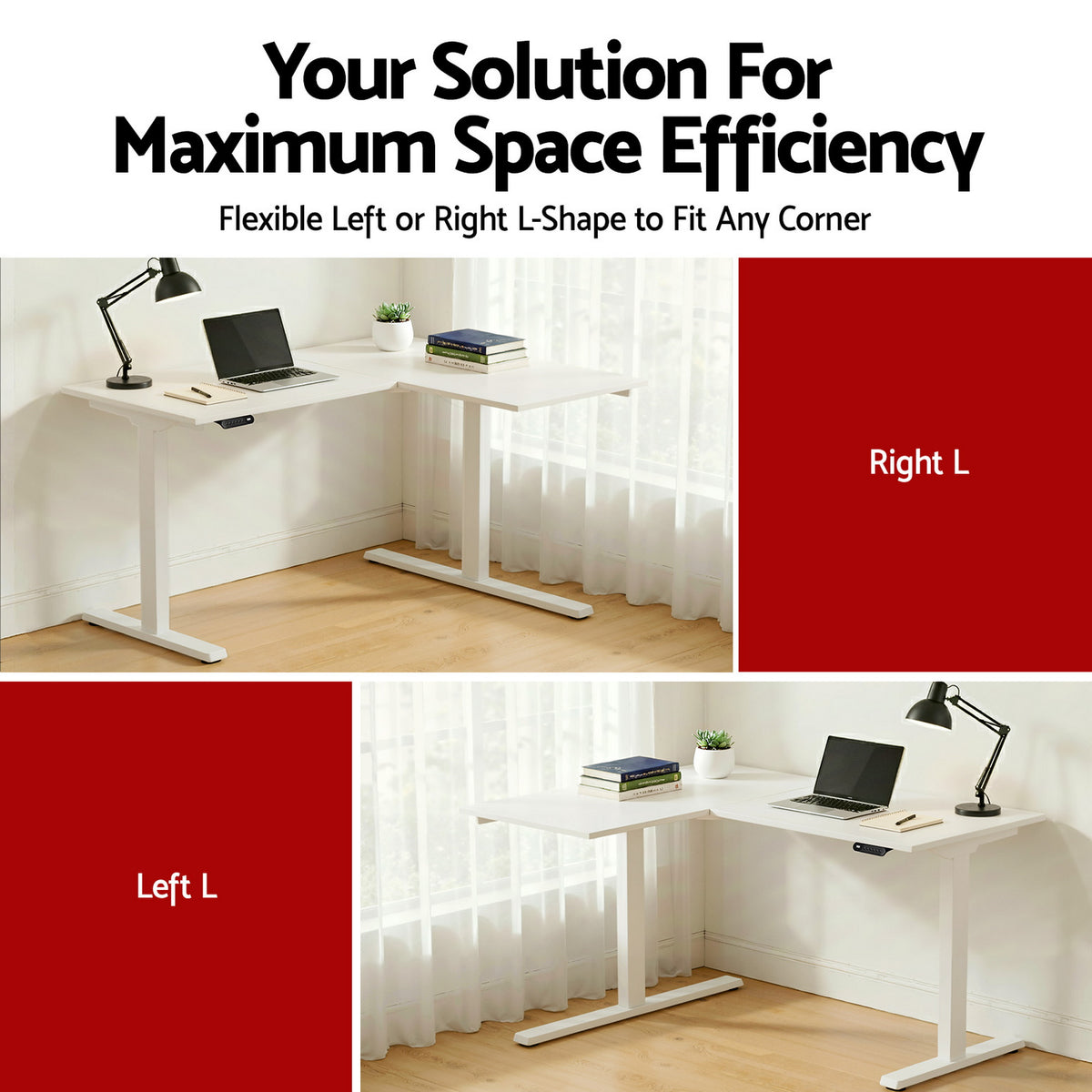 L-Shape Sit-Stand Desk | Electric Motorised | Height Adjustable | White