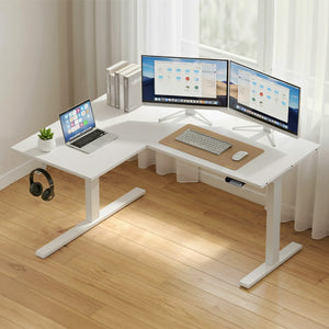 L-Shape Sit-Stand Desk | Electric Motorised | Height Adjustable | White