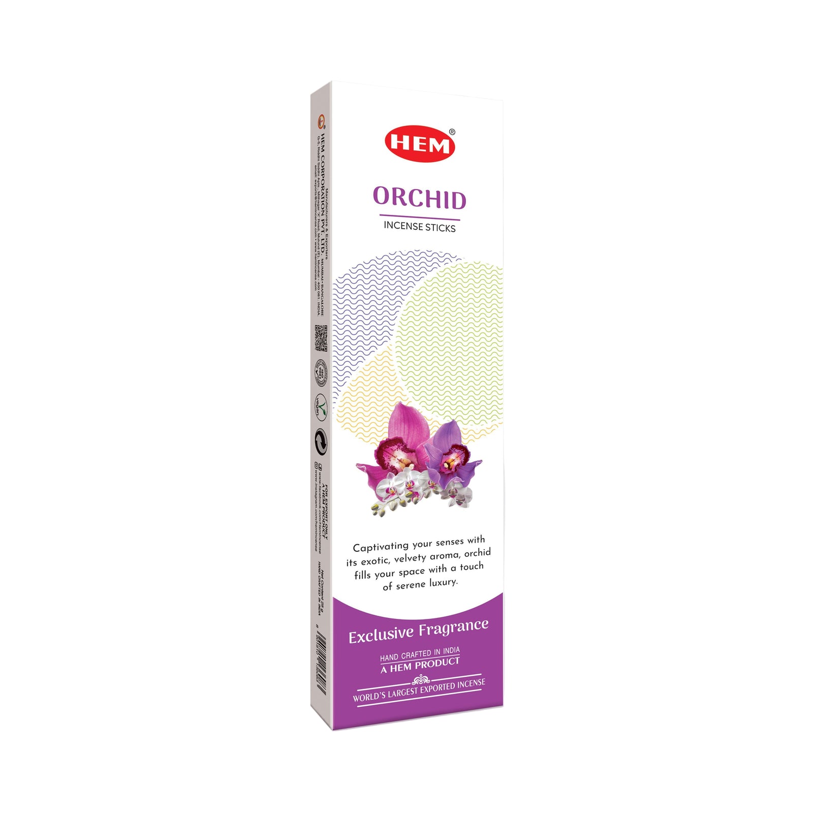 HEM White Pop Orchid Incense Sticks | 12 × 25g Packets Per Box